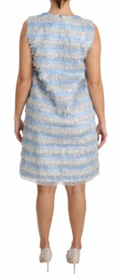 Pre-owned Dolce & Gabbana Dolce&gabbana Women Light Blue Dress Polyester Striped Fringe Trapeze Bodycon