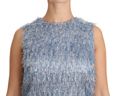 Pre-owned Dolce & Gabbana Dress Light Blue Fringe Shift Gown S. It40 /us6 / S Rrp $4200