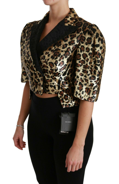 Pre-owned Dolce & Gabbana Jacket Blazer Gold Leopard Sequined It42 / Us8 / M Rrp $11000 In Multicolor