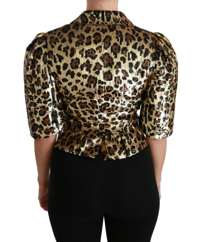 Pre-owned Dolce & Gabbana Jacket Blazer Gold Leopard Sequined It42 / Us8 / M Rrp $11000 In Multicolor