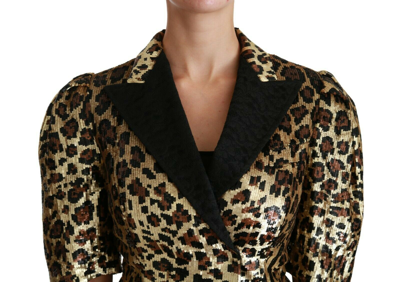 Pre-owned Dolce & Gabbana Jacket Blazer Gold Leopard Sequined It42 / Us8 / M Rrp $11000 In Multicolor