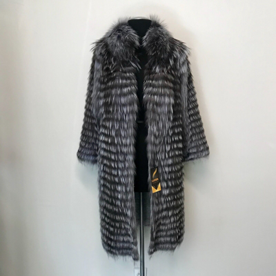 Pre-owned Luxor Leathers And Furs Luxury Striped Real Silver Fox Fur Coat Jacket Parka / Luxor Leathers & Furs