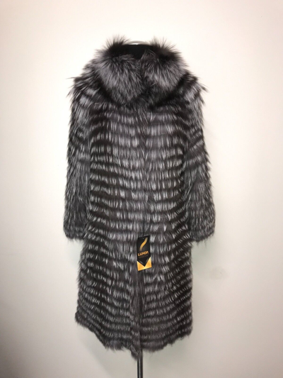 Pre-owned Luxor Leathers And Furs Luxury Striped Real Silver Fox Fur Coat Jacket Parka / Luxor Leathers & Furs