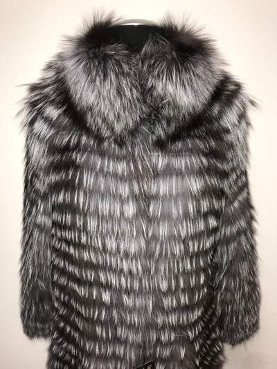 Pre-owned Luxor Leathers And Furs Luxury Striped Real Silver Fox Fur Coat Jacket Parka / Luxor Leathers & Furs