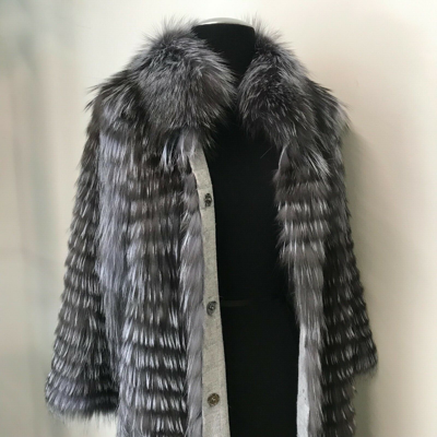 Pre-owned Luxor Leathers And Furs Luxury Striped Real Silver Fox Fur Coat Jacket Parka / Luxor Leathers & Furs