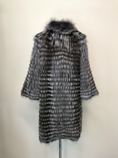 Pre-owned Luxor Leathers And Furs Luxury Striped Real Silver Fox Fur Coat Jacket Parka / Luxor Leathers & Furs