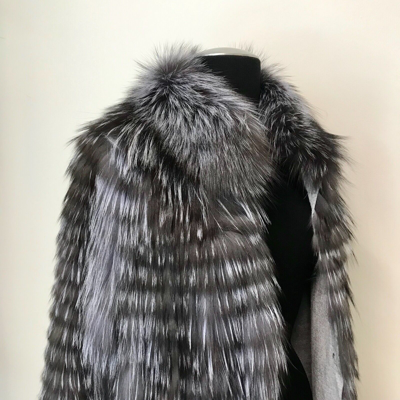 Pre-owned Luxor Leathers And Furs Luxury Striped Real Silver Fox Fur Coat Jacket Parka / Luxor Leathers & Furs