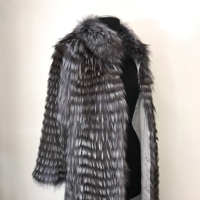 Pre-owned Luxor Leathers And Furs Luxury Striped Real Silver Fox Fur Coat Jacket Parka / Luxor Leathers & Furs