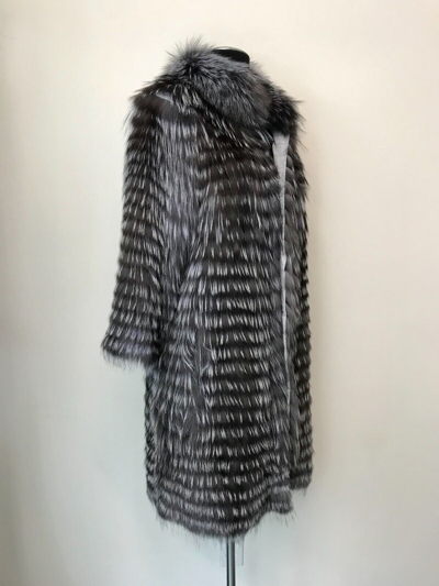 Pre-owned Luxor Leathers And Furs Luxury Striped Real Silver Fox Fur Coat Jacket Parka / Luxor Leathers & Furs