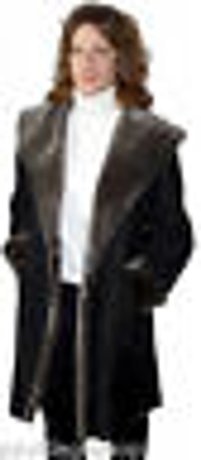 Pre-owned Handmade Ladies 3/4 Spanish Merino Shearling Coat, Sizes Xs, S & M In Black With Silver Tip Fleece