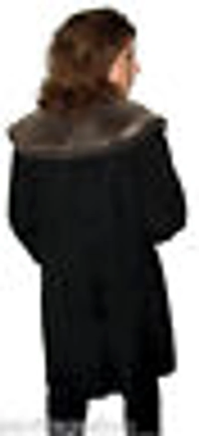Pre-owned Handmade Ladies 3/4 Spanish Merino Shearling Coat, Sizes Xs, S & M In Black With Silver Tip Fleece