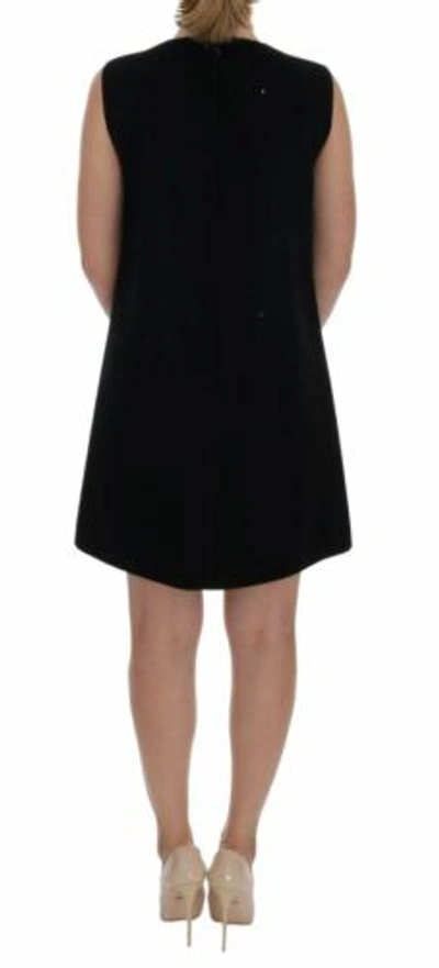Pre-owned Dolce & Gabbana Dolce&gabbana Women Black Dress Wool Stretch Trapeze Applique Crystals Bodycon