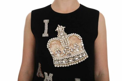Pre-owned Dolce & Gabbana Dolce&gabbana Women Black Dress Wool Stretch Trapeze Applique Crystals Bodycon