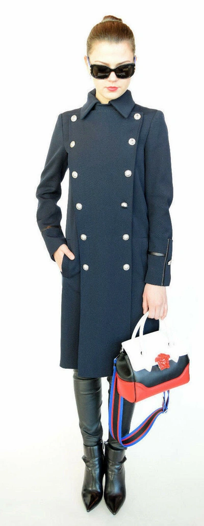 Pre-owned Versus Versace  Double Breasted Admiral Coat In Blue