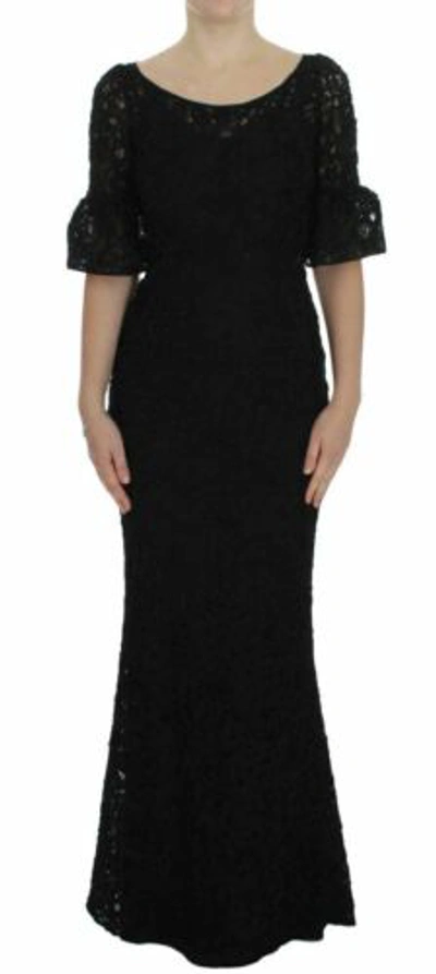 Pre-owned Dolce & Gabbana Dolce&gabbana Women Black Dress Polyester Floral Lace Long Party Long Bodycon