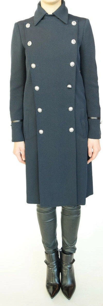 Pre-owned Versus Versace  Double Breasted Admiral Coat In Blue