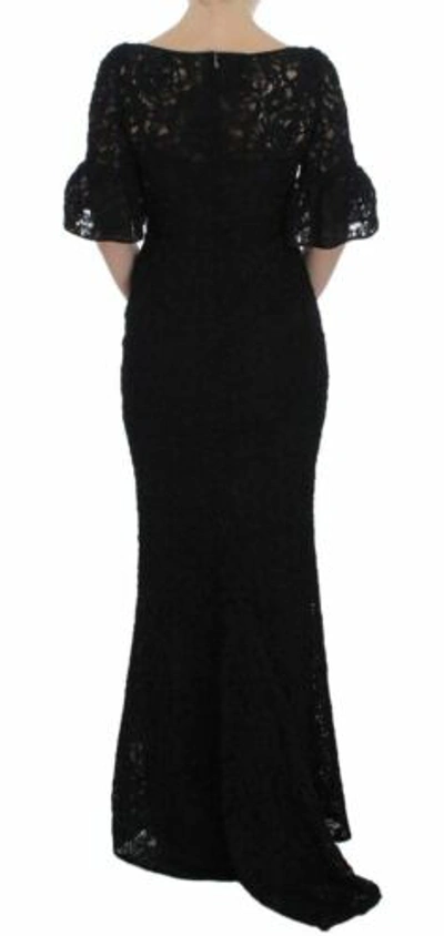 Pre-owned Dolce & Gabbana Dolce&gabbana Women Black Dress Polyester Floral Lace Long Party Long Bodycon