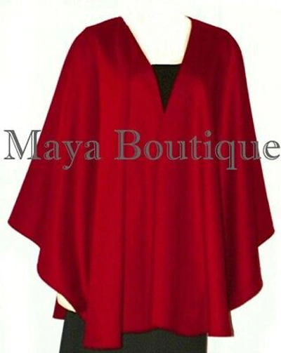 Pre-owned Maya Matazaro Crimson Red Cashmere Cape Ruana Wrap Coat By  Made In Usa