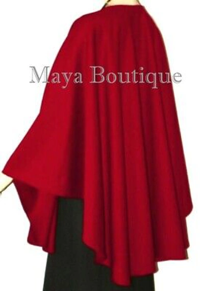 Pre-owned Maya Matazaro Crimson Red Cashmere Cape Ruana Wrap Coat By  Made In Usa