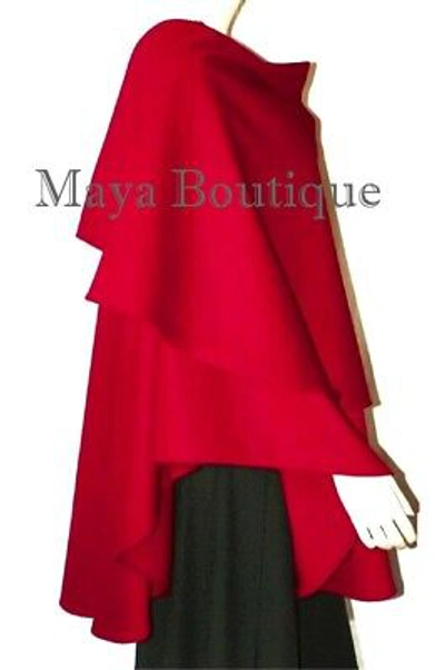 Pre-owned Maya Matazaro Crimson Red Cashmere Cape Ruana Wrap Coat By  Made In Usa