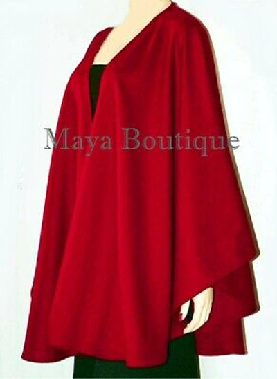 Pre-owned Maya Matazaro Crimson Red Cashmere Cape Ruana Wrap Coat By  Made In Usa