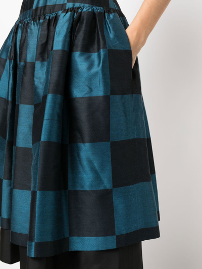 Pre-owned Valentino 1980s Grid-print Silk Skirt In Black