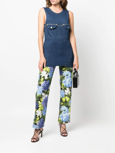 Pre-owned Versace 2000s Flap Pockets Sleeveless Top In Blue