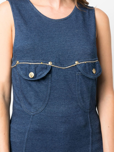 Pre-owned Versace 2000s Flap Pockets Sleeveless Top In Blue