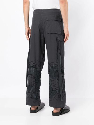 Shop Maharishi Dragon Print Cargo Trousers In Grey