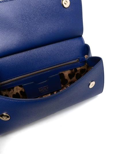 Shop Dolce & Gabbana Medium Sicily Leather Top-handle Bag In Blue