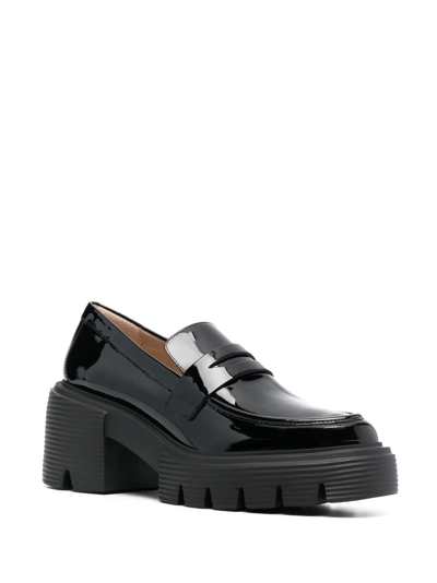 Stuart Weitzman Soho Glossed-leather Platform Loafers In Black
