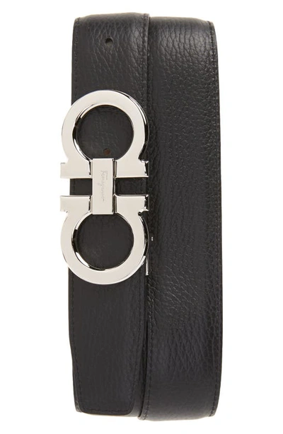 Shop Ferragamo Double Gancio Calfskin Leather Belt In Brown Nero