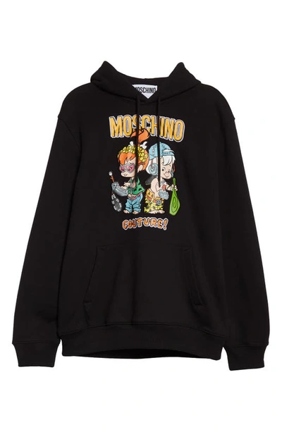 Shop Moschino X 'the Flintstones' Organic Cotton Graphic Hoodie In Fantasy Print Black