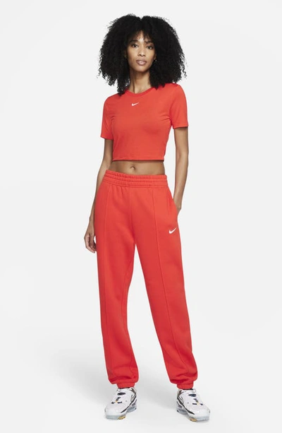 Shop Nike Sportswear Essential Fleece Pants In Chile Red/ White