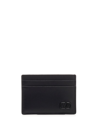 Shop Valentino Vlogo Plaque Cardholder In Black