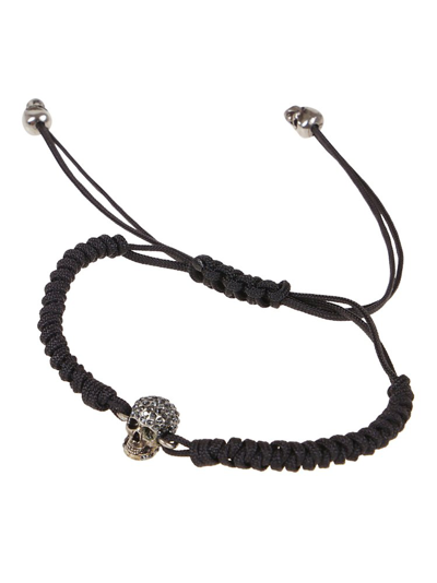 Shop Alexander Mcqueen Skull Charm Braided Strap Bracelet In Black