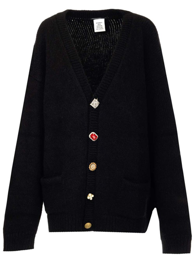 Shop Vetements Fancy Button Knitted Cardigan In Black