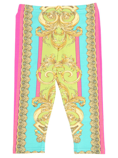 Shop Versace Kids Barocco Printed Stretch Leggings In Multi