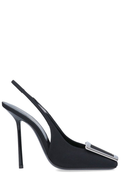 Shop Saint Laurent Logo Printed Slingback Pumps In Black