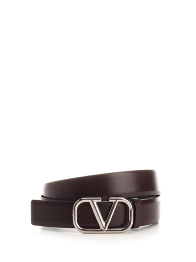 Shop Valentino Vlogo Plaque Buckled Belt In Brown
