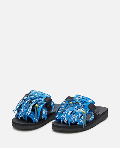Shop Alanui Suicoke X  Moto Fringed Slippers In Blue