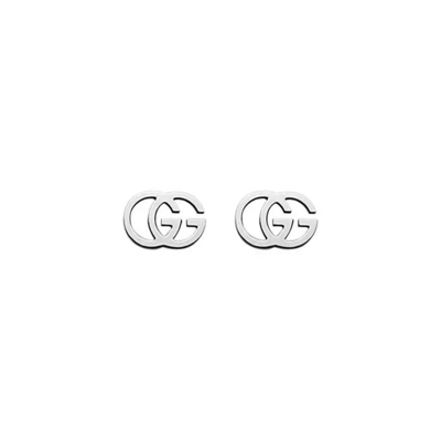 Gucci Running G Stud Earrings In 18kt White Gold In White
