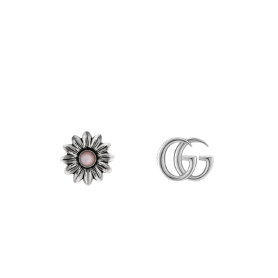 Shop Gucci Double G Flower Stud Earrings In Silver-tone