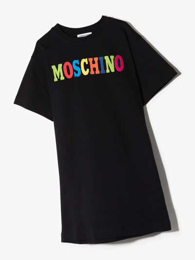 Moschino Flocked Logo-print T-shirt In Black