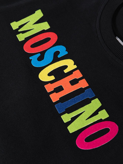 Moschino Flocked Logo-print T-shirt In Black