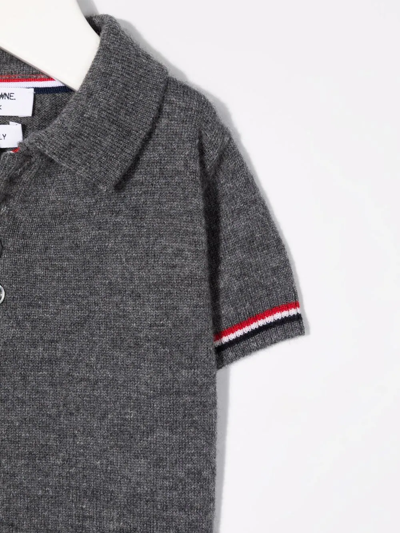 Shop Thom Browne Rwb Trim Knitted Polo Top In Grey