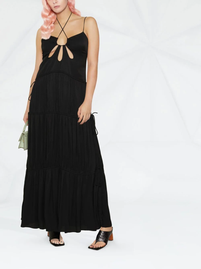 Simkhai Lina Cutout Tiered Crinkled-twill Maxi Dress In Black