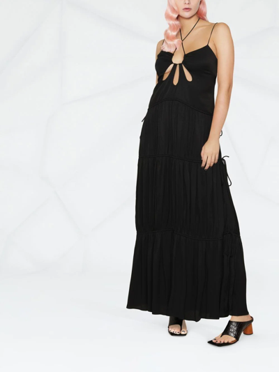 Simkhai Lina Cutout Tiered Crinkled-twill Maxi Dress In Black
