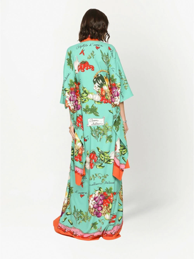 Shop Dolce & Gabbana Vegetable-print Charmeuse Robe Jacket In Green