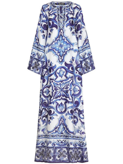 Shop Dolce & Gabbana Majolica-print Silk Kaftan In Blue